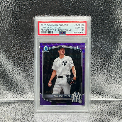 2025 Bowman Chrome Cam Schlittler Purple Wave /250 PSA 10