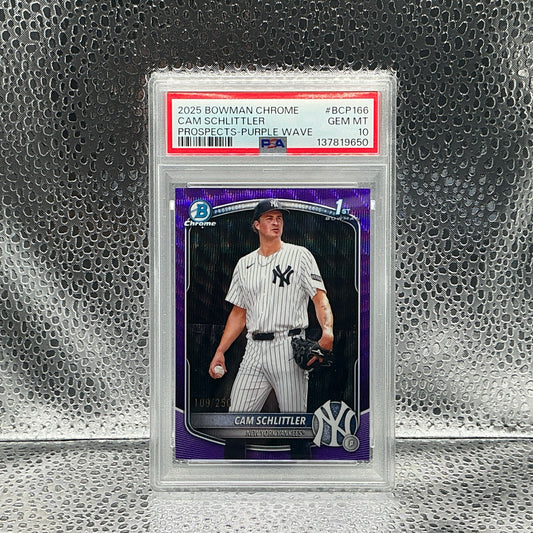 2025 Bowman Chrome Cam Schlittler Purple Wave /250 PSA 10
