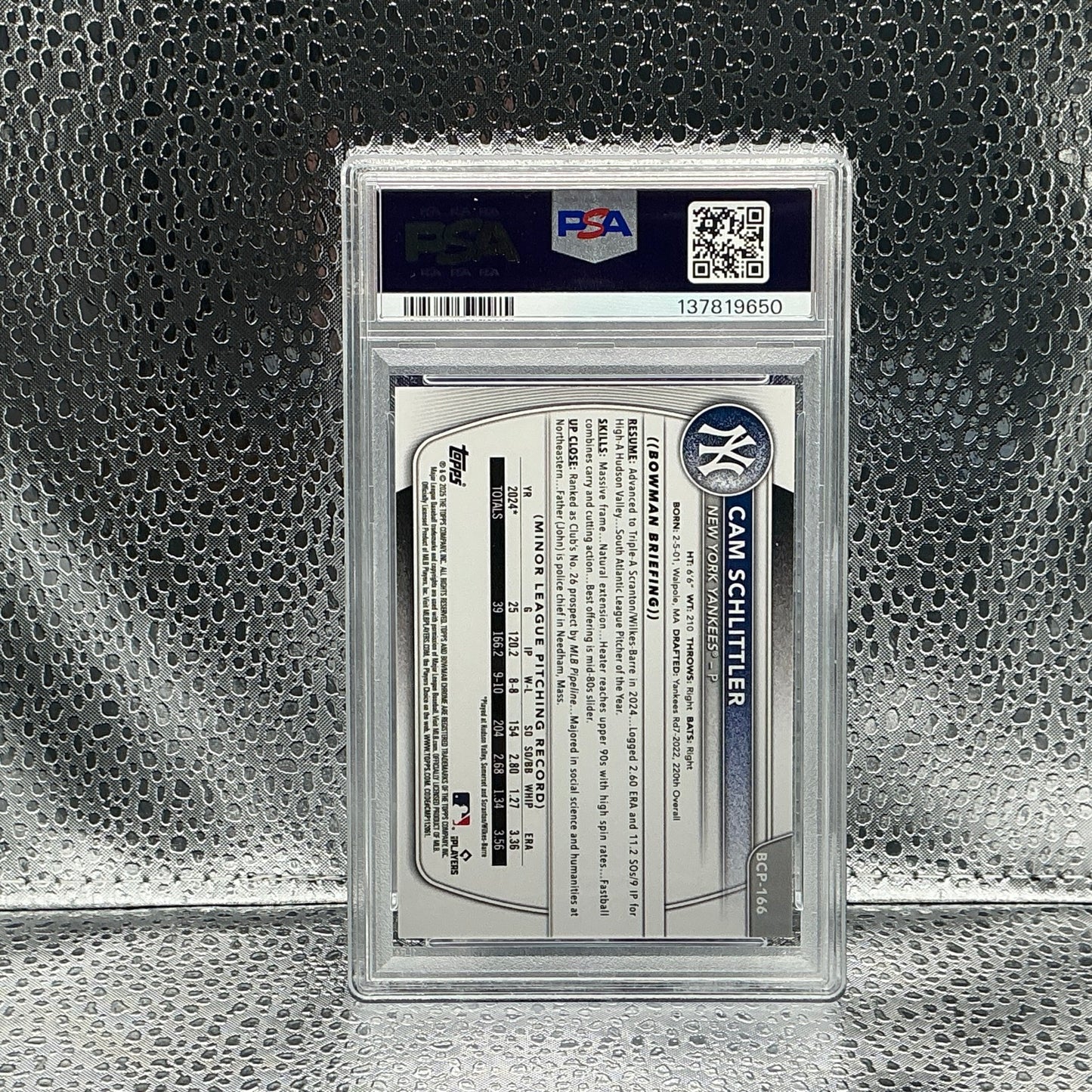 2025 Bowman Chrome Cam Schlittler Purple Wave /250 PSA 10