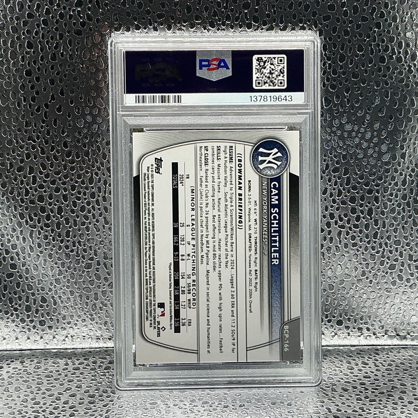 2025 Bowman Chrome Cam Schlittler Gold Geometric /50 Pop 3 PSA 8