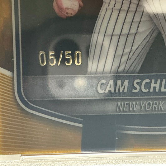2025 Bowman Chrome Cam Schlittler Gold Geometric /50 Pop 3 PSA 8