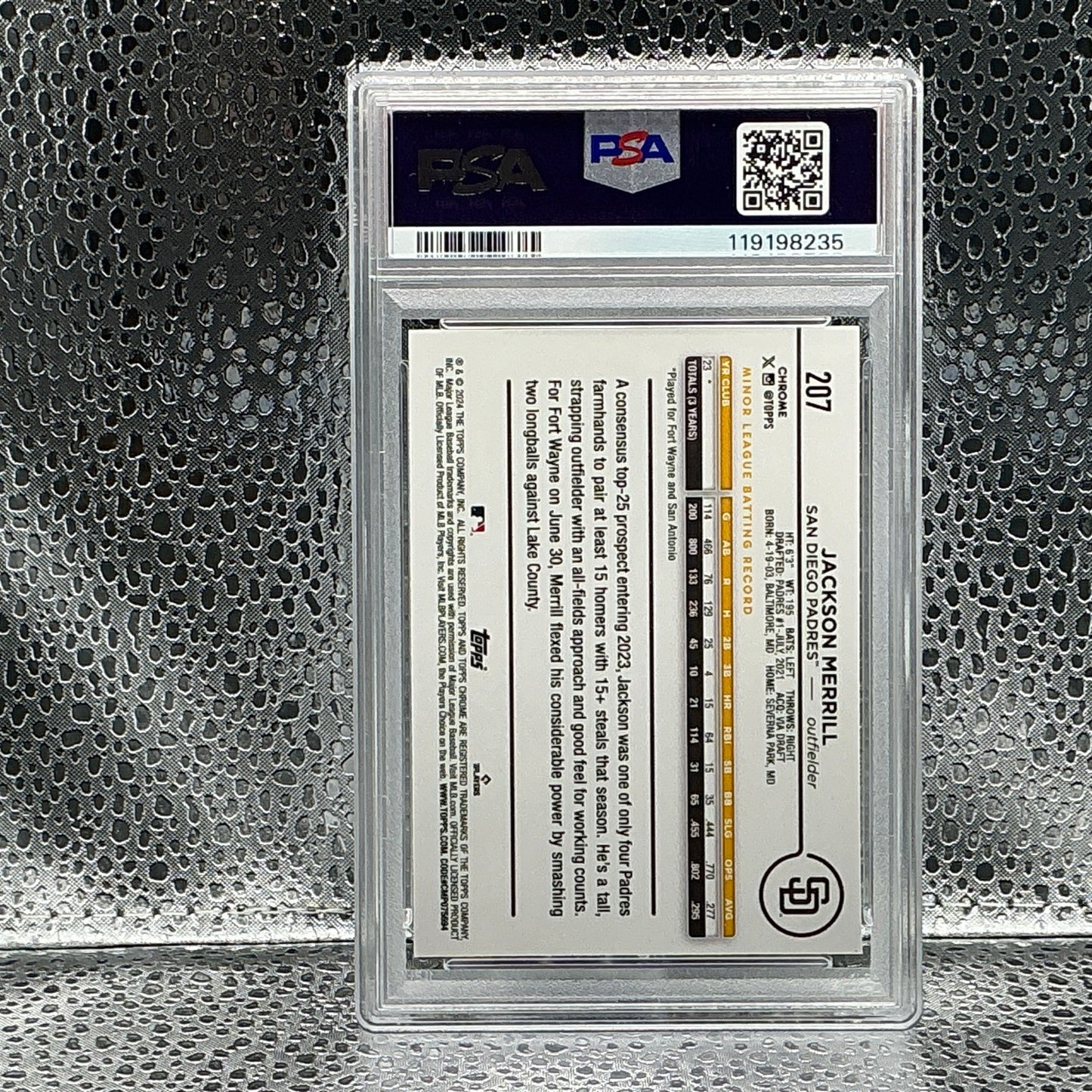 2024 Topps Chrome - Jackson Merrill #207 (RC) PSA 8